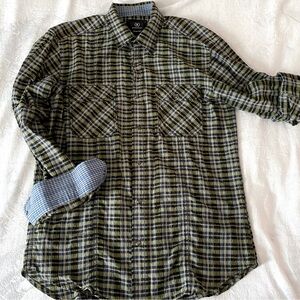 Bugatchi shaped fit plaid cotton pearl snap men’s shirt
